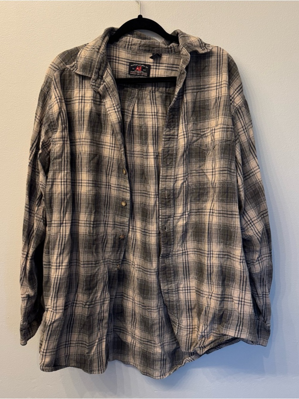 Vintage American Eagle Men’s Black & White Plaid Button-Up Flannel Size XL
